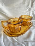 Vintage amber glas suiker en melk stel roomstel, Ophalen of Verzenden