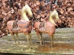 2 stuks antieke houten handgemaakte paarden beelden met, Antiek en Kunst, Ophalen of Verzenden