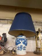 Vintage Blauw-Witte Tafellamp, Ophalen, Gebruikt, Glas, 100 tot 150 cm