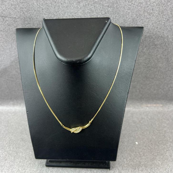 Gouden Ketting | 14k | 4,58g | applique + zirkonia | 388210, Sieraden, Tassen en Uiterlijk, Kettingen, Gebruikt, Goud, Goud, Ophalen of Verzenden