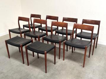 8x Møller eetkamer stoelen jaren 60 70 leer Deens design beschikbaar voor biedingen
