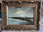 olieverfpaneeltje landschap met wolkenpartij, Antiek en Kunst, Ophalen of Verzenden