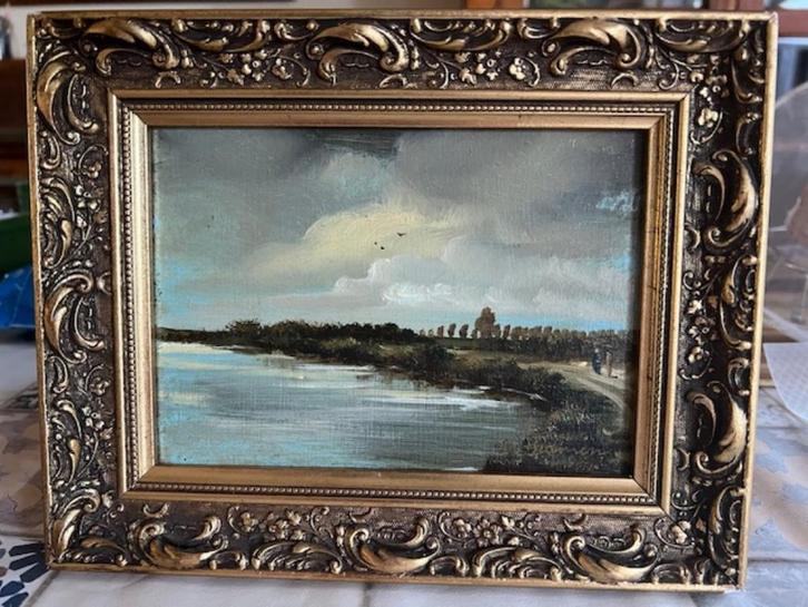 olieverfpaneeltje landschap met wolkenpartij, Antiek en Kunst, Kunst | Schilderijen | Klassiek, Ophalen of Verzenden