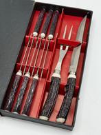 Vintage steakset jaren 60 – compleet in originele doos, Ophalen of Verzenden, Zo goed als nieuw, Metaal, Bestek