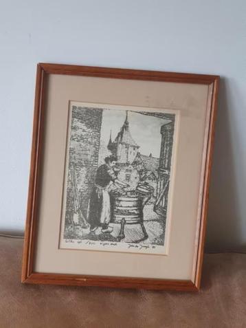 Litho vrouw aan de was John de Jongh  1981 opdracht Miele beschikbaar voor biedingen