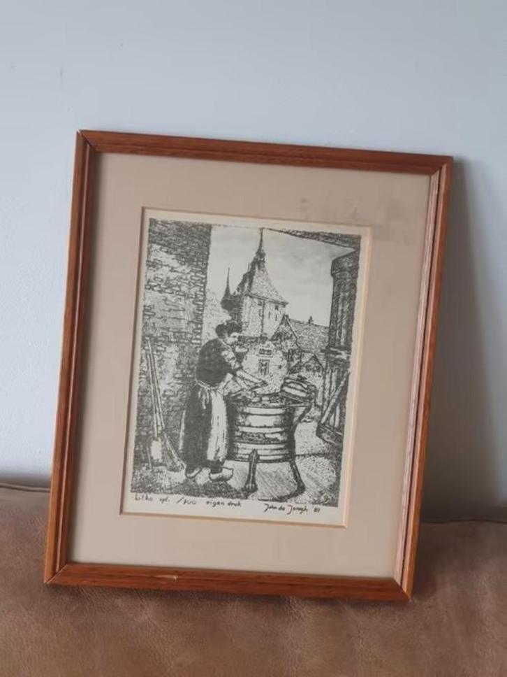 Litho vrouw aan de was John de Jongh  1981 opdracht Miele, Antiek en Kunst, Kunst | Litho's en Zeefdrukken, Ophalen