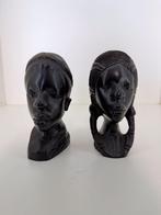Afrikaanse bustes – man en vrouw (set van 2, 19 cm), Antiek en Kunst, Ophalen of Verzenden