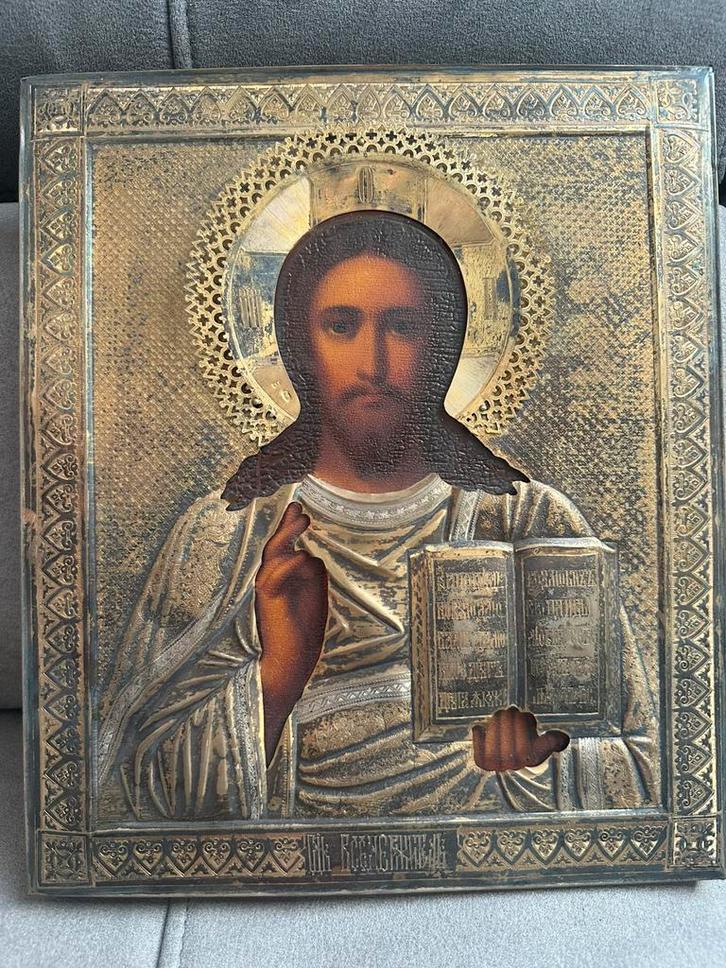 Russian antieke silver icon 19eeuw, Antiek en Kunst, Antiek | Religie, Ophalen of Verzenden