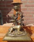 ~1930 Art Deco bronzen bronzen kandelaar met hert, Engeland?, Antiek en Kunst, Ophalen of Verzenden, Koper of Brons