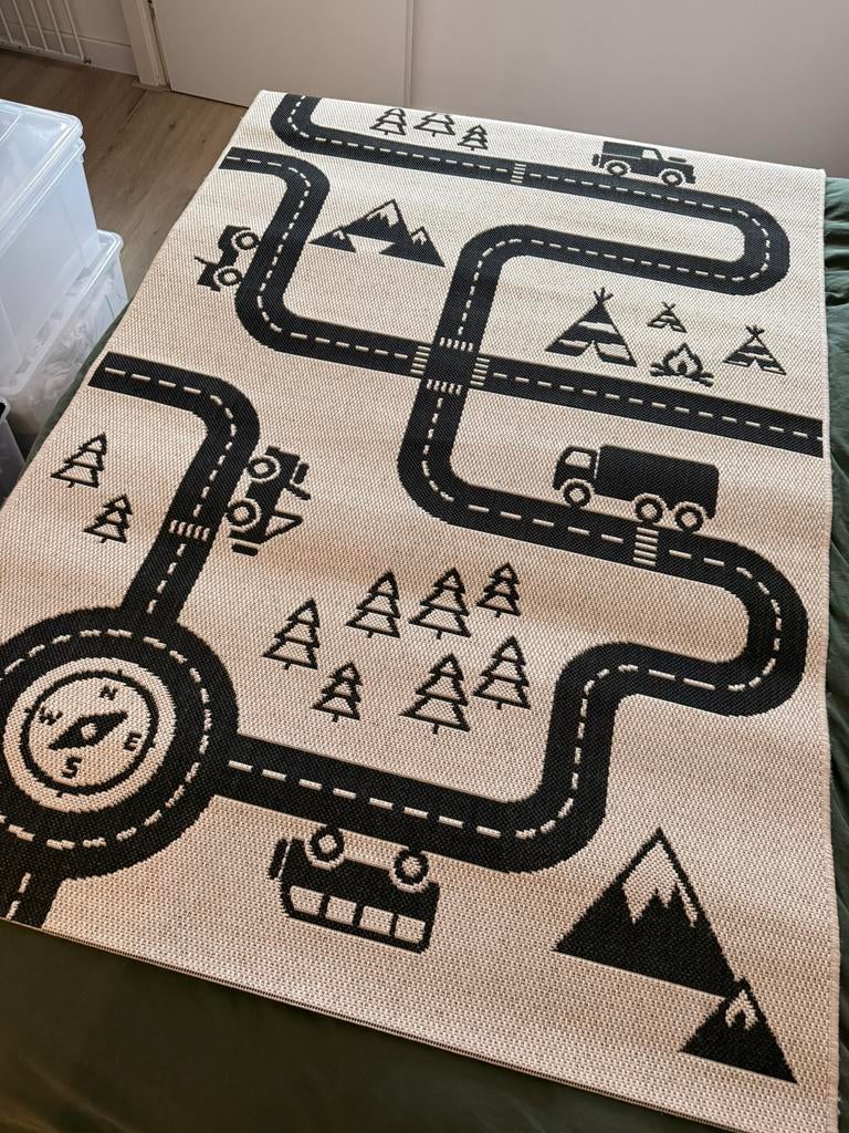 NOUS Speelmat kindervloerkleed auto’s beige zwart, Ophalen, Zo goed als nieuw