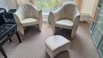 2 fauteuils (Leolux) en voetenbankje, Huis en Inrichting, Stoelen, Ophalen, Gebruikt, Twee, Wit