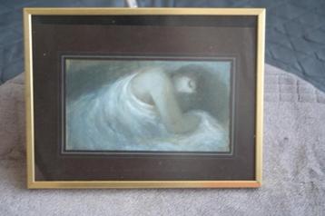 Mooie oud schilderij afbeelding van jongedame beschikbaar voor biedingen