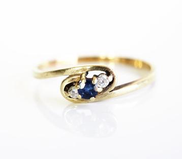 14 krt gouden ring met diamant en saffier beschikbaar voor biedingen
