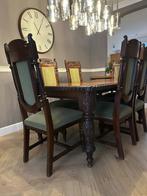 Massief eiken eetkamerset: tafel, 6 stoelen en kast, Ophalen