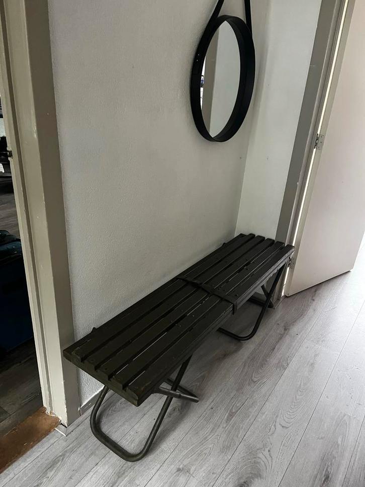 Vintage Militair Bankje - Leger Groen, Huis en Inrichting, Stoelen, Gebruikt, Eén, Hout, Overige kleuren, Ophalen