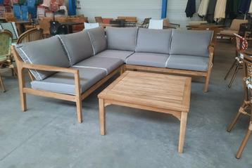 Loungeset Manchester hoekbank acacia hout grijze kussens beschikbaar voor biedingen