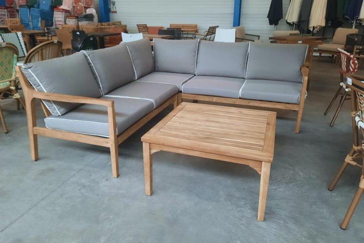Loungeset Manchester hoekbank acacia hout grijze kussens, Tuin en Terras, Tuinsets en Loungesets, Zo goed als nieuw, Loungeset