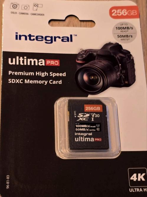 Geheugenkaart Integral SDXC V30 256GB, Audio, Tv en Foto, Fotografie | Geheugenkaarten, Nieuw, SD, 256 GB, Fotocamera, Ophalen of Verzenden