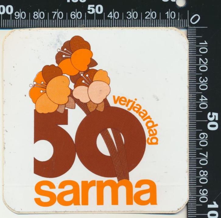 Sticker: Sarma - 50 Jaar, Verzamelen, Stickers, Zo goed als nieuw, Bedrijf of Vereniging, Ophalen of Verzenden