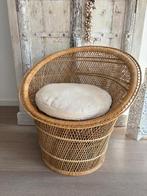 Vintage rotan fauteuil - boho ibiza stoel - handgevlochten, Huis en Inrichting, Fauteuils, Ophalen, Riet of Rotan