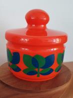 Retro Emsa suikerpot, oranje met blauwe en groene blaadjes, Ophalen of Verzenden, Huis en Inrichting