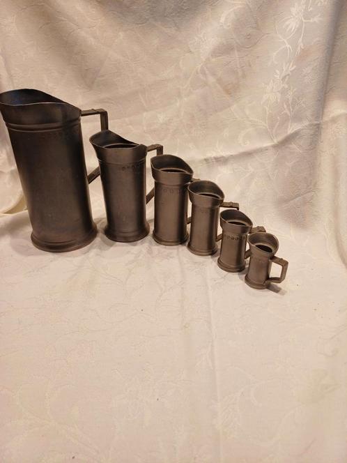 Antieke Tinnen Maatbekers - Set van 6, Antiek en Kunst, Antiek | Tin, Ophalen of Verzenden