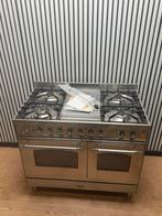 Luxe Boretti Fornuis 5pits met Frytop RVS dubbele oven 100cm, Fornello Esperta, Ophalen of Verzenden, Zo goed als nieuw, Energieklasse A of zuiniger