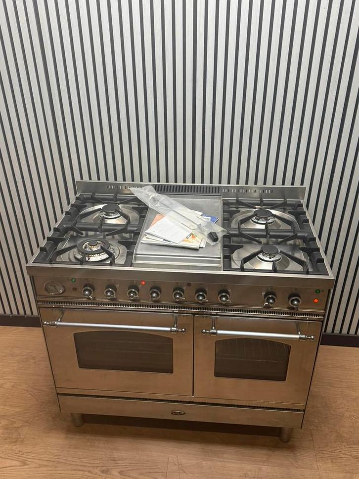 Luxe Boretti Fornuis 5pits met Frytop RVS dubbele oven 100cm, Witgoed en Apparatuur, Fornuizen, Zo goed als nieuw, Vrijstaand