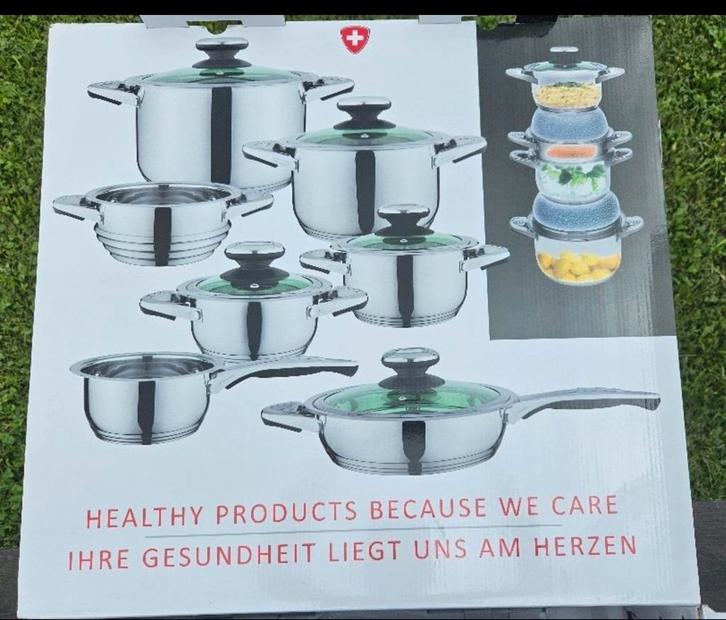 12-delige Pannenset - Nieuw in doos, Huis en Inrichting, Keuken | Potten en Pannen, Nieuw, Pannenset, Rvs, Inductieplaat, Ophalen of Verzenden