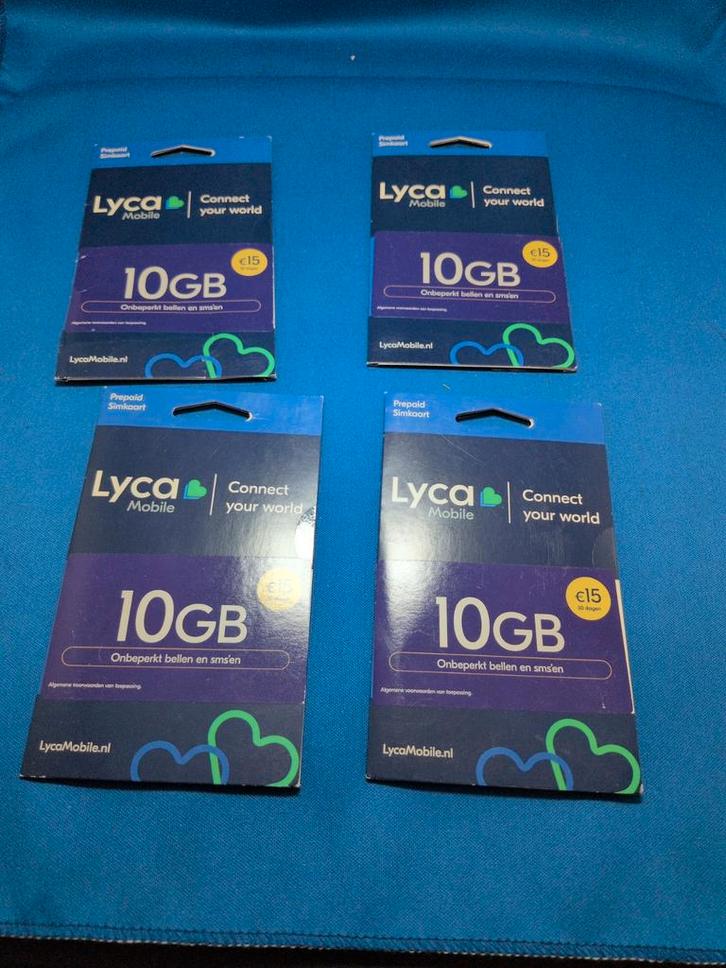 4x Lyca Mobile Prepaid Simkaarten - 10GB, Telecommunicatie, Prepaidkaarten en Simkaarten, Nieuw, Overige providers, Ophalen of Verzenden