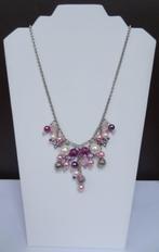 Handgemaakte ketting met roze en paarse glasparels (10), Ophalen of Verzenden, Nieuw, Roze, Overige materialen