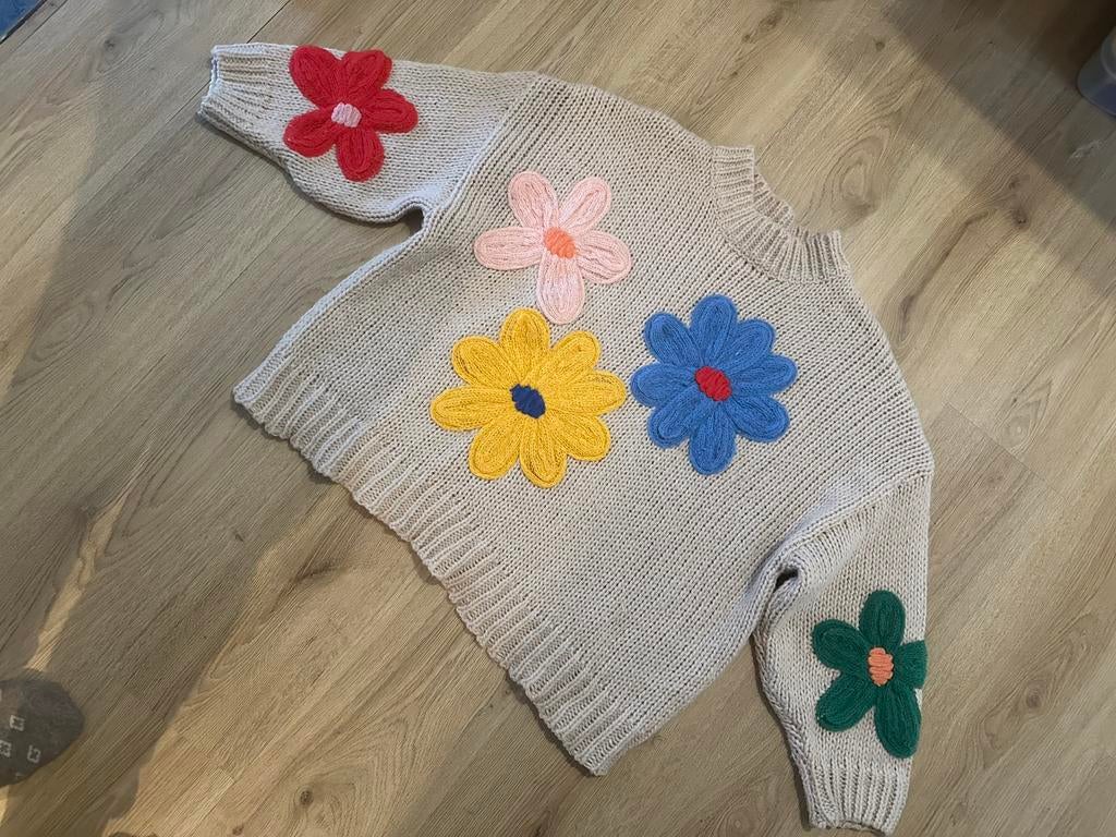 Gebreide trui met bloemen - Luzabelle, Ophalen of Verzenden, Zo goed als nieuw, Maat 38/40 (M), Beige