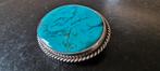 Zilveren vintage broche turquoise steen, Verzenden, Zo goed als nieuw, Zilver, Zilver