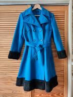 Vintage retro damesjas, blauw, wol, getailleerd, 36-38, Ophalen of Verzenden, Gedragen, Maat 36 (S), Blauw