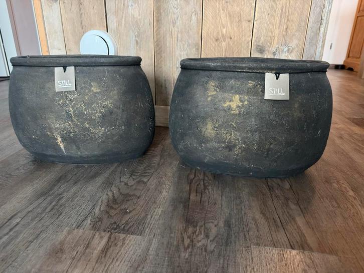 Grote Still Bloempotten - Antraciet met Gouden Gloed, Tuin en Terras, Bloembakken en Plantenbakken, Gebruikt, Beton, Binnen, 30 tot 60 cm