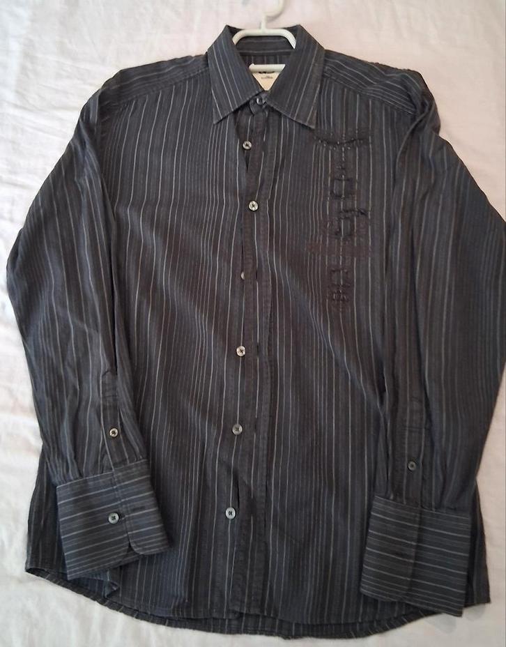 Bruin gestreept overhemd - Maat M, Kleding | Heren, Overhemden, Halswijdte 39/40 (M), Bruin, Verzenden