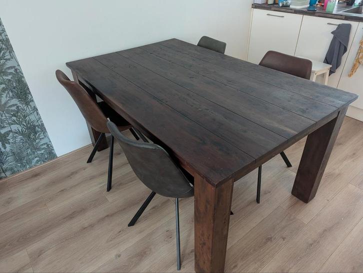 Uitbreidbare eikenhouten eettafel donkerbruin, Huis en Inrichting, Tafels | Eettafels, Gebruikt, 50 tot 100 cm, 200 cm of meer