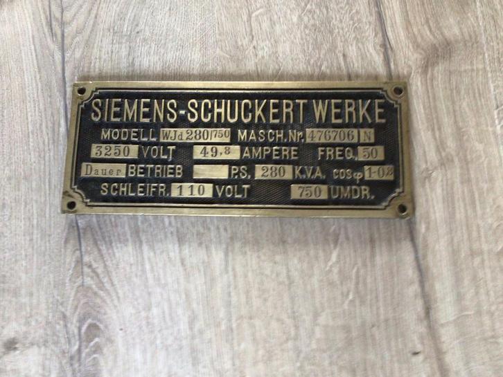 Bronzen Machineplaat Siemens-Schuckert Werke, Antiek en Kunst, Antiek | Overige Antiek, Ophalen of Verzenden