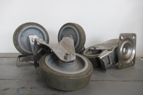 SET van 2x bok en 2x zwenk-remwiel 160 mm Wiel geluiddempend, Doe-het-zelf en Verbouw, Zwenkwielen, Gebruikt, Ophalen