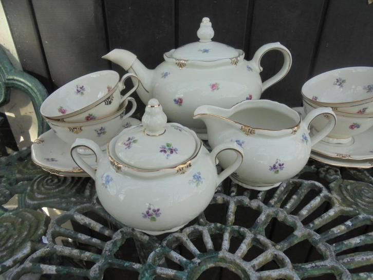 Theeservies Windsor Bavaria vol met kleine strooi bloemetjes, Antiek en Kunst, Antiek | Servies los, Ophalen of Verzenden