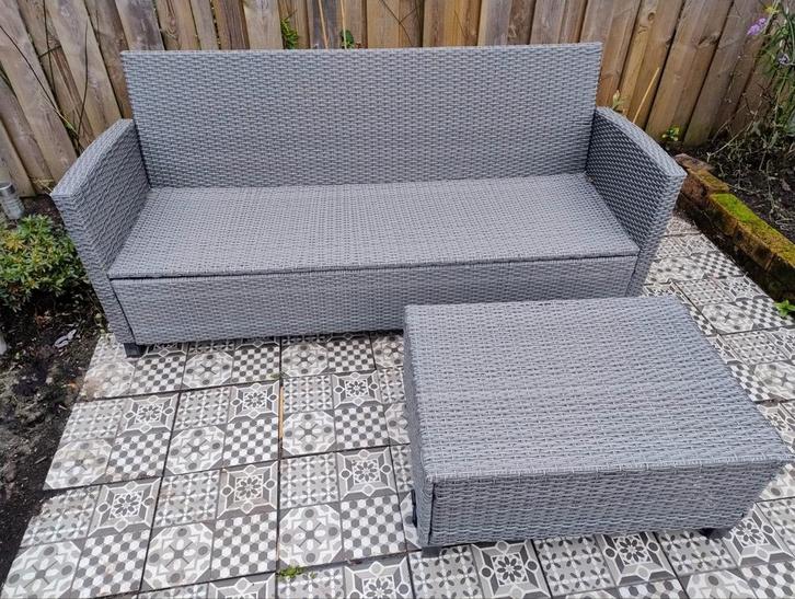 Loungeset - Wicker - zgan, Tuin en Terras, Tuinsets en Loungesets, Zo goed als nieuw, Loungeset, Wicker, 3 zitplaatsen, Bank, Bijzettafel