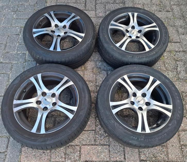 16 inch 5x114,3 velgen met zomerbanden 205 55 16, ET 45, Auto-onderdelen, Banden en Velgen, Banden en Velgen, Zomerbanden, 16 inch