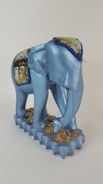 Vintage beeld blauwe olifant, hout geschilderd. S5, Ophalen of Verzenden