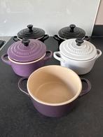 Le Creuset Mini Cocottes - 4 met deksel, 1 zonder, Huis en Inrichting, Keuken | Potten en Pannen, Ophalen, Gebruikt, Gietijzer