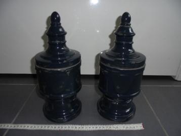 2 kobaltblauw aardewerk potten, doorsnee 13H30cm beschikbaar voor biedingen