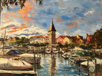 Haven van Lindau, olieverf op doek 40x50 cm beschikbaar voor biedingen