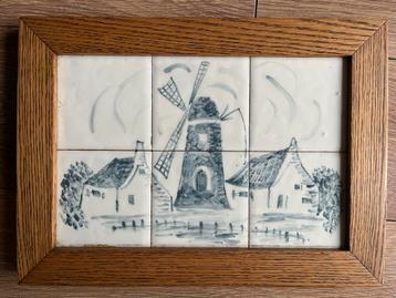 Delfts Blauw Tegel Tableau met Molen in Lijst beschikbaar voor biedingen