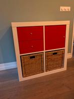 IKEA Kallax (Expedit) kast incl. rode inzetstukken en manden, Ophalen, Gebruikt, 50 tot 100 cm, Met lade(s)