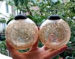 2 beige craguele glazen heksenballen, Antiek en Kunst, Antiek | Glas en Kristal, Ophalen of Verzenden