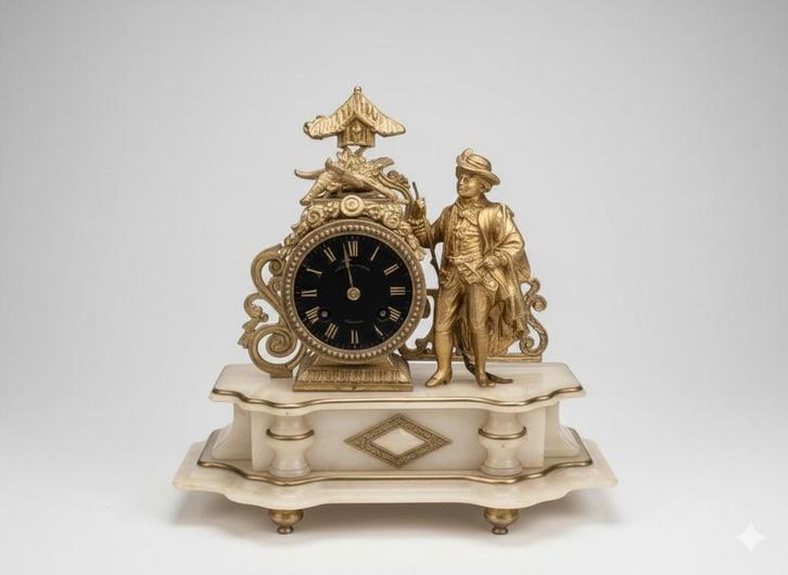Antieke Franse Pendule Onyx & Verguld, Antiek en Kunst, Antiek | Klokken, Ophalen of Verzenden